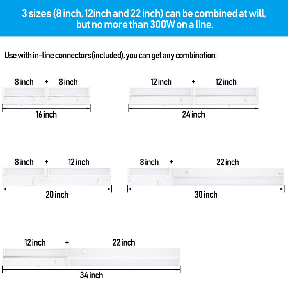 8 Pack 22" LED 3CCT Under Cabinet Light Dimmable 3000K/4000K/5000K Selectable