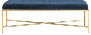 Valley Upholstered Bench, Navy, 54" W x 18" D, Gold, Chenille Fabric