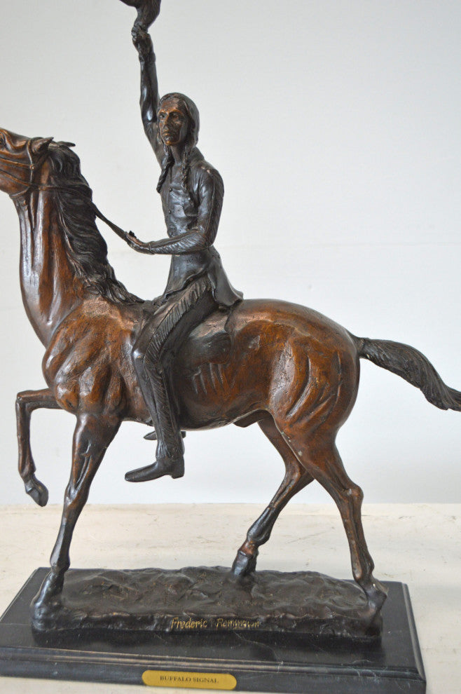 Buffalo Signal, a Frederic Remington Replica Bronze Statue - 19" x 6" x 25"H