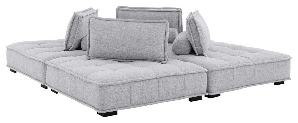 Saunter Tufted Fabric Fabric 4-Piece Sectional Sofa Light Gray