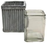 Grey Washed Tall Square Wood  W/ Glass Vase
