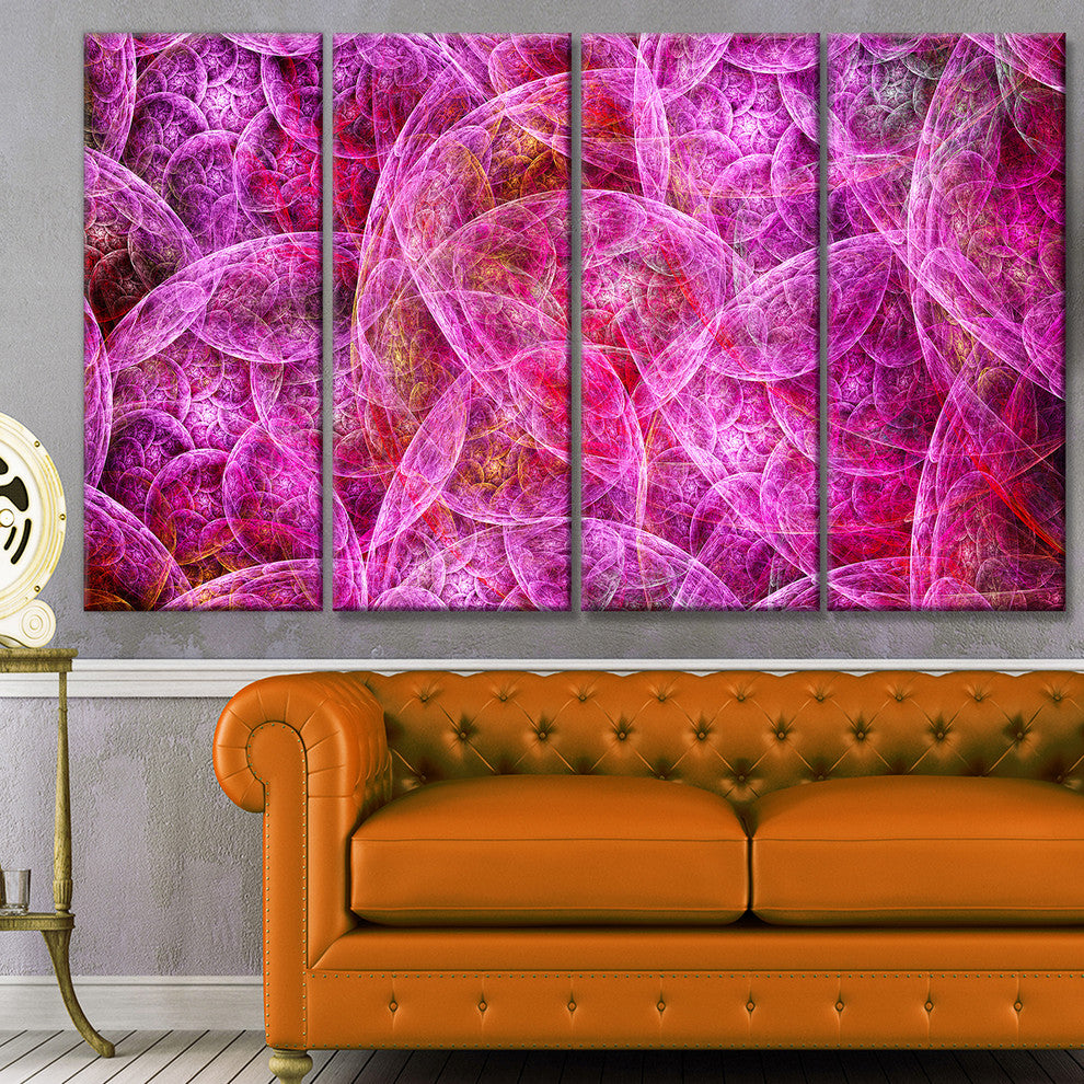 Pink Fractal Dramatic Clouds, Abstract Canvas Wall Art, 48"x28", 4 Panels