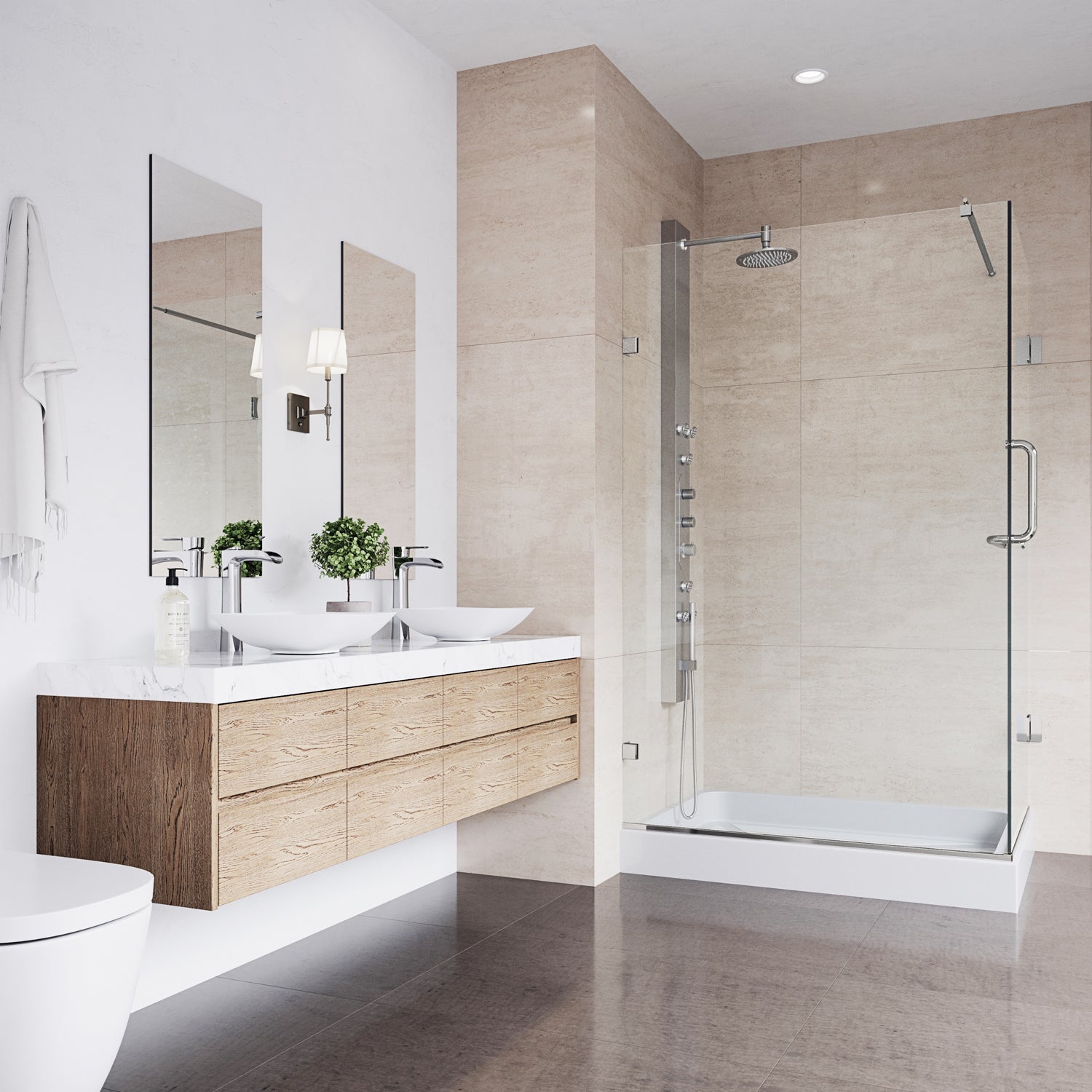 VIGO Pacifica 48"D x 36"W x 79"H Frameless Hinged Shower Enclosure, Brushed Nickel, Left Base