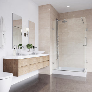 VIGO Pacifica 48"D x 36"W x 79"H Frameless Hinged Shower Enclosure, Brushed Nickel, Left Base