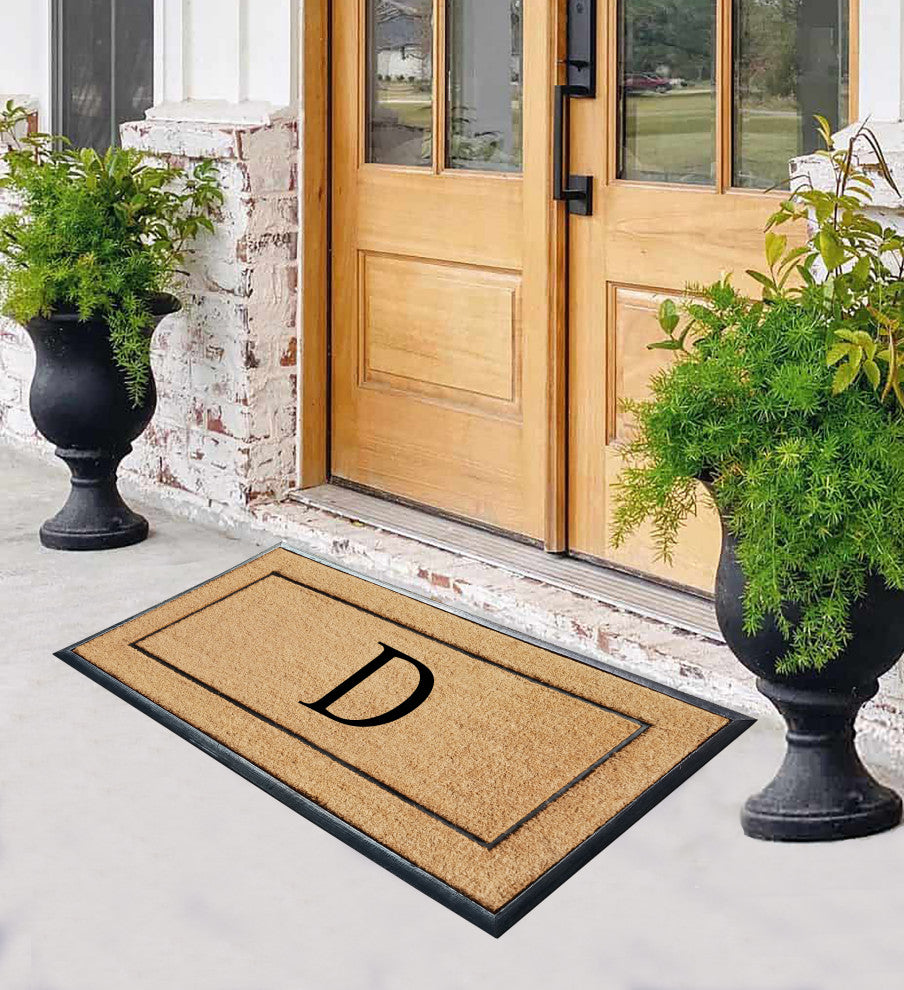 Natural Coir & Rubber Large Monogrammed Door Mat 30x60, D