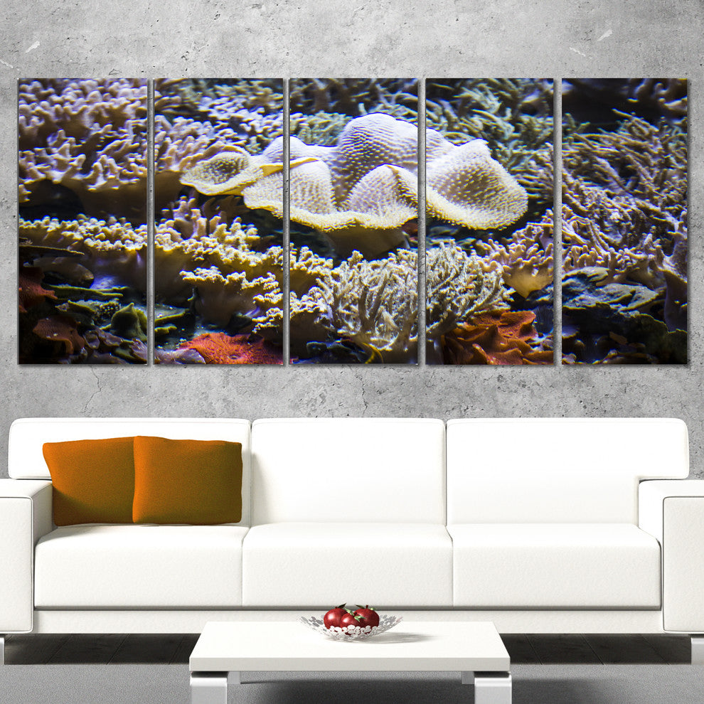 Beautiful Seabed With Fish, Large Landscape Canvas Art, 60"x28", 5 Panels