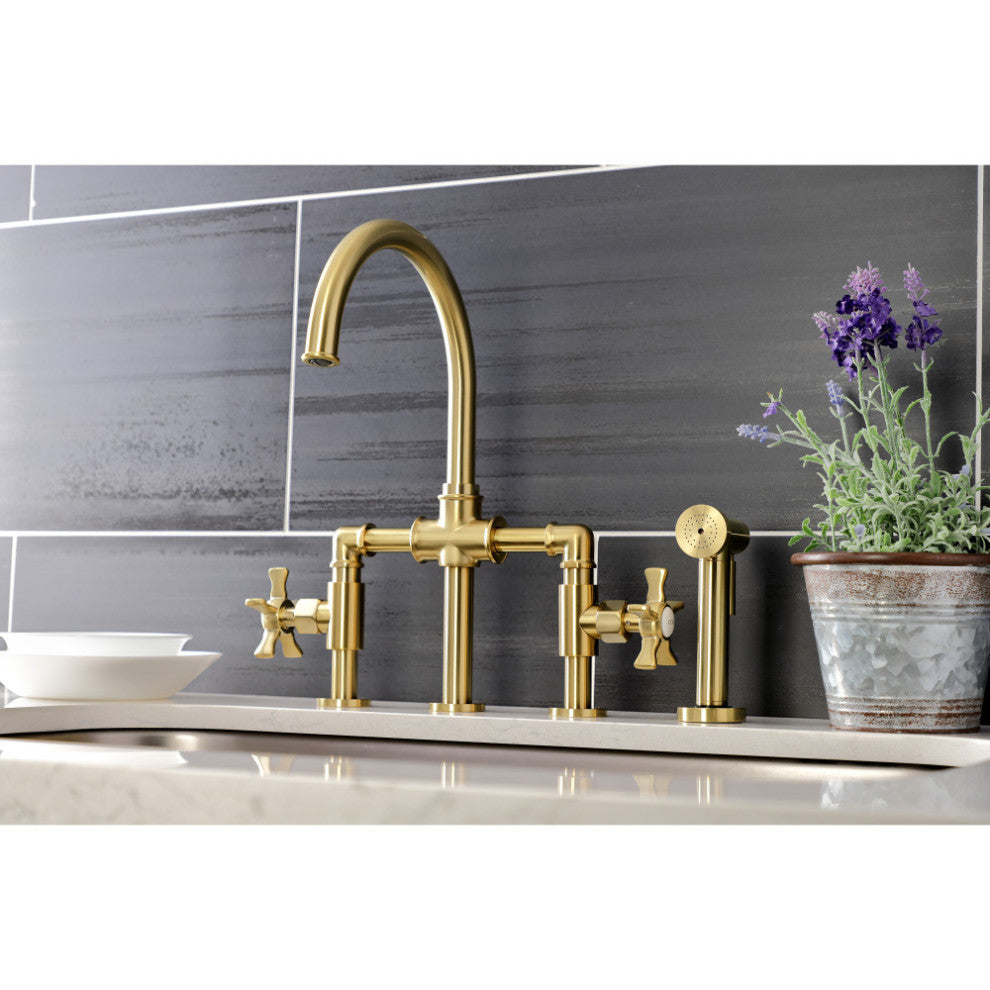 KS2337NX Bridge Kitchen Faucet With Brass Sprayer, Brushed Brass