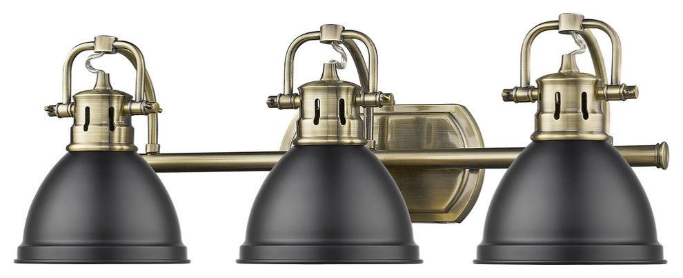 Duncan 3 Light Bath Vanity, Aged Brass With A Matte Black Shade