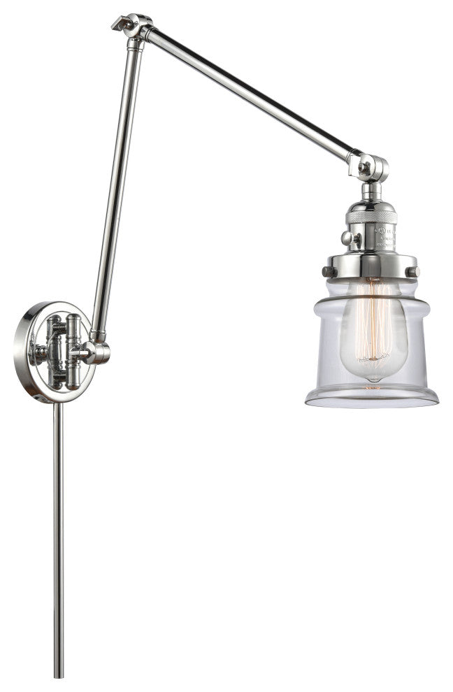 Canton Swing Arm With Switch, Polished Chrome, Clear, Clear