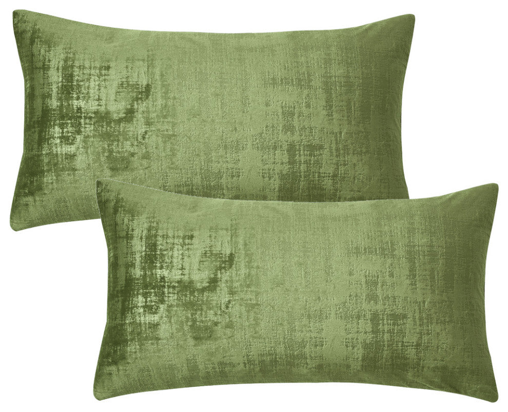 Velvet 2 Piece Lumbar Pillow Cover Set, Calla Green, 2 Piece, 14"x26"