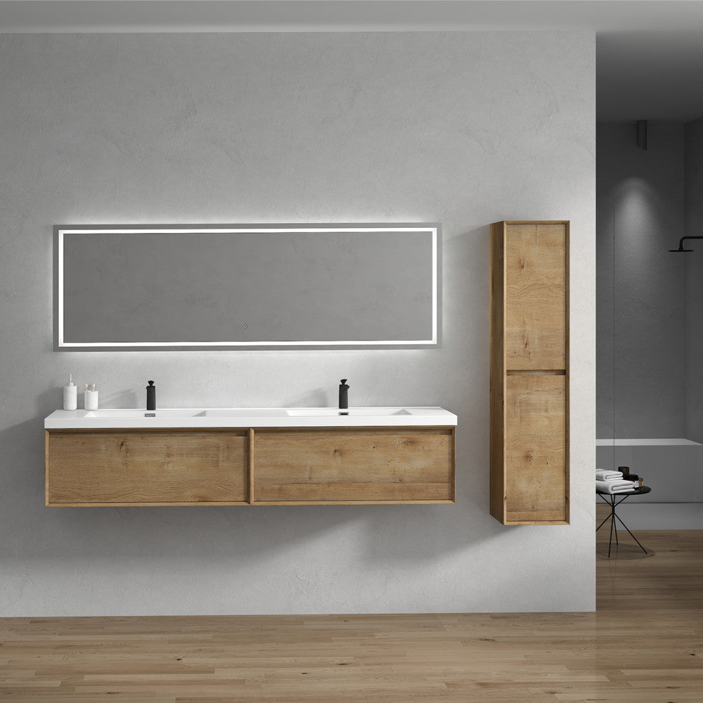 Aurora 84'' Double Sink Wall Mounted Modern Bathroom Vanity, White Oak