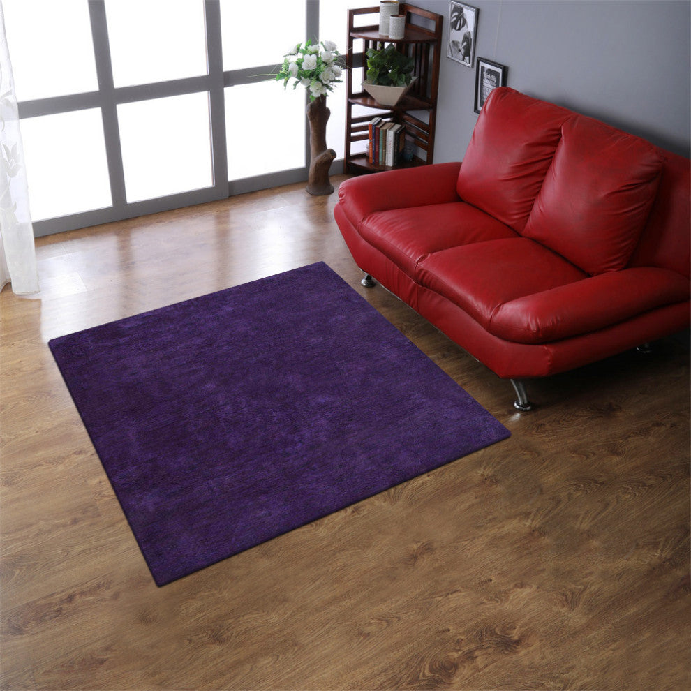 Hand Knotted Loom Silk Mix Area Rug Solid Purple