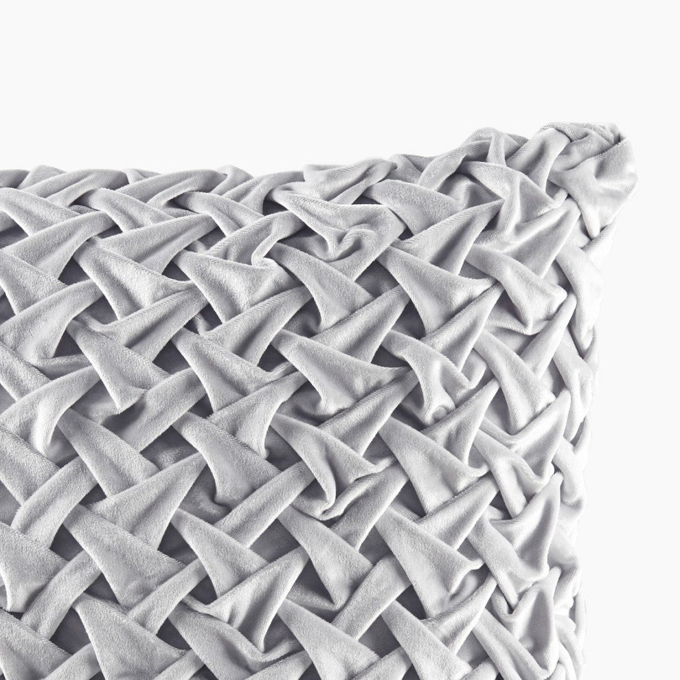 Croscill Winchester Ruched Velvet Sqaure Pillow 20x20, Silver