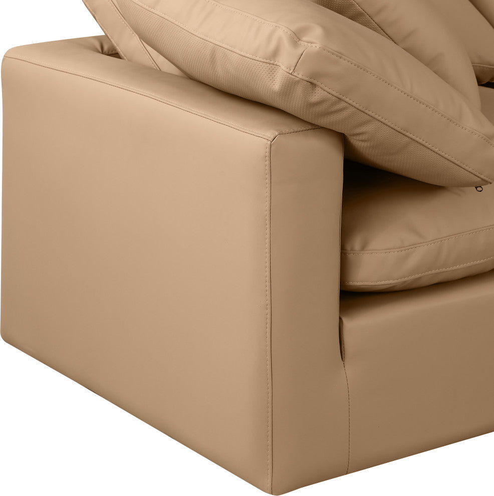 Indulge Upholstered Modular U-Shaped Sectional, Tan, 8-Piece: 4 Armless Chair, 4 Corner Chair, Fiber Stuffed Vegan Leather