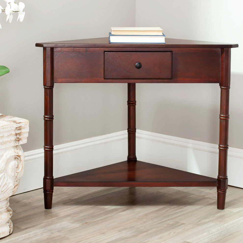 Safavieh Gomez Corner Table With Storage Drawer, Dark Cherry