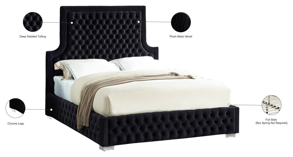 Sedona Velvet Upholstered Bed, Black, King