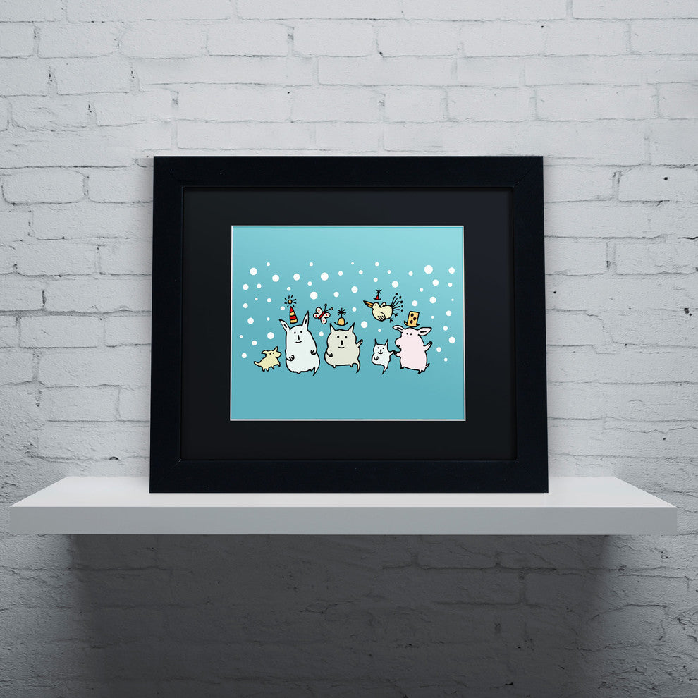 'Christmas Creatures in Blue' Matted Framed Canvas Art by Carla Martell