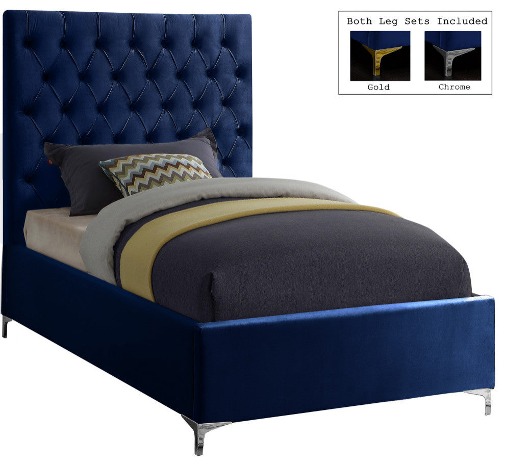 Cruz Velvet Upholstered Bed, Navy, Twin