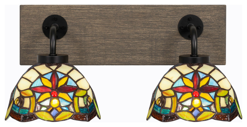 Oxbridge, Bath Bar, Matte Black & Painted Distressed Metal, 7" Earth Star Glass