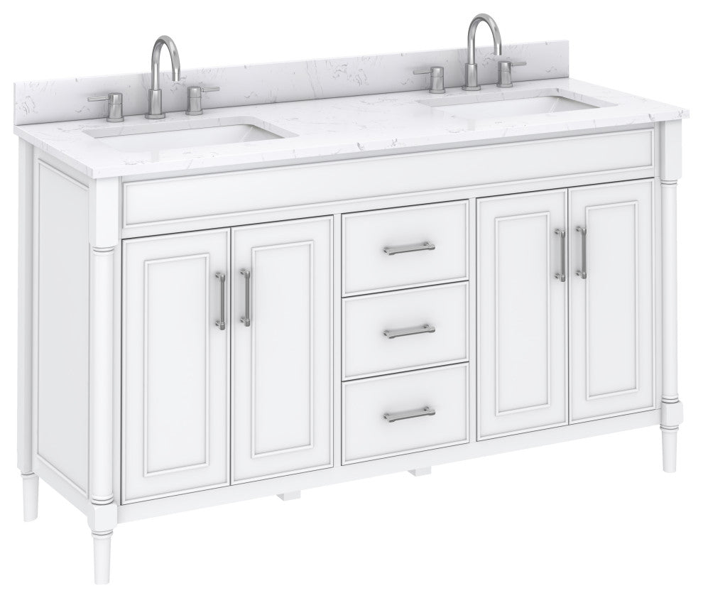 Avanity Bristol 60" Vanity Combo, White and Cala White Engineered Top