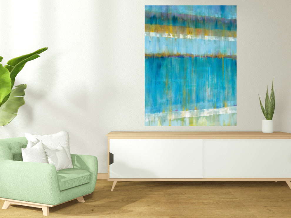 Blue and Yellow Abstract Stripes Giclee Wrap Canvas Wall Art