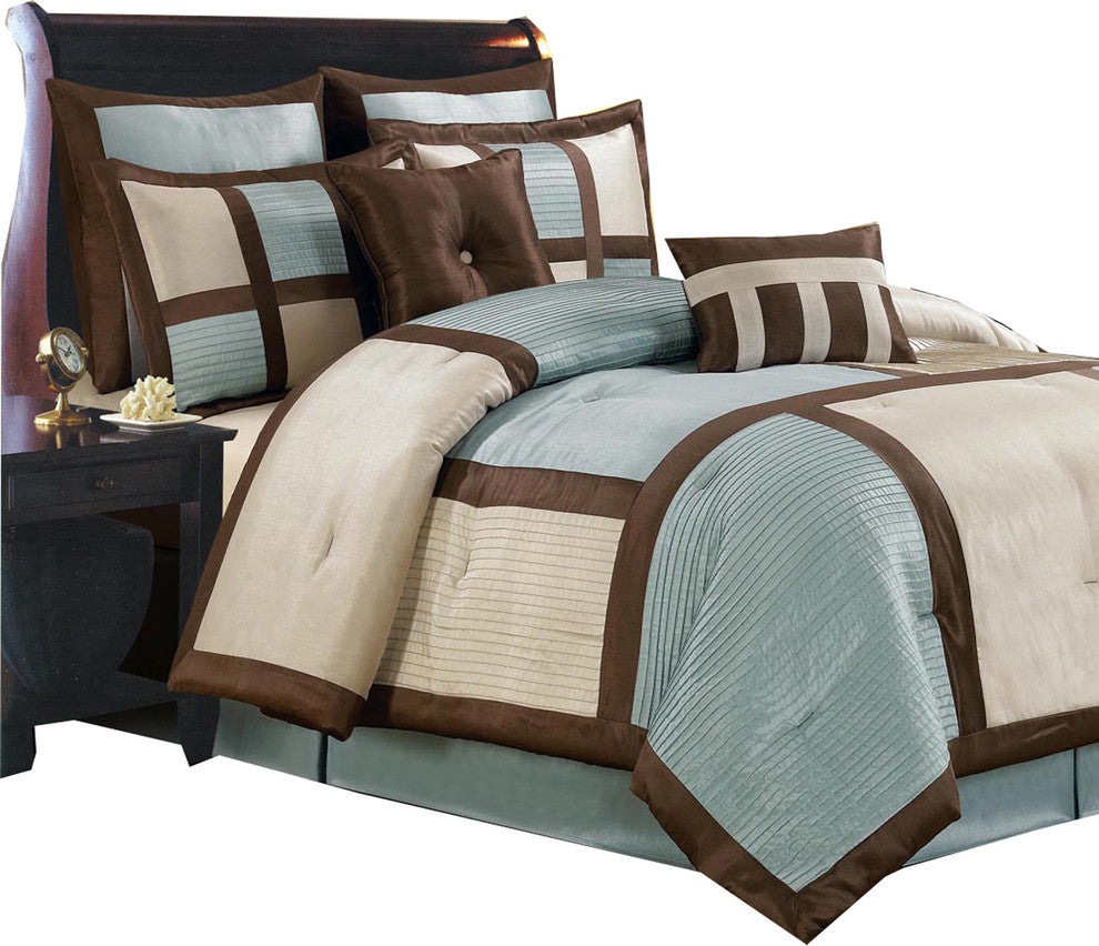 Morgan 100% Microfiber 8-Piece Luxury Comforter Set, Blue, Olympic Queen