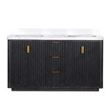 Vinnova Cadiz Bath Vanity, Composite Stone Top, Black, 60", No Mirror