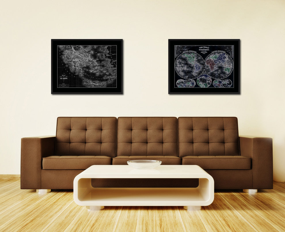 Greece Vintage Monochrome Map Canvas, 16"x21"