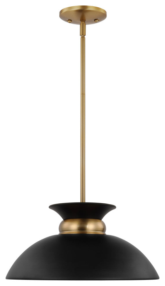 Perkins 1-Light Small Pendant, Matte Black With Burnished Brass