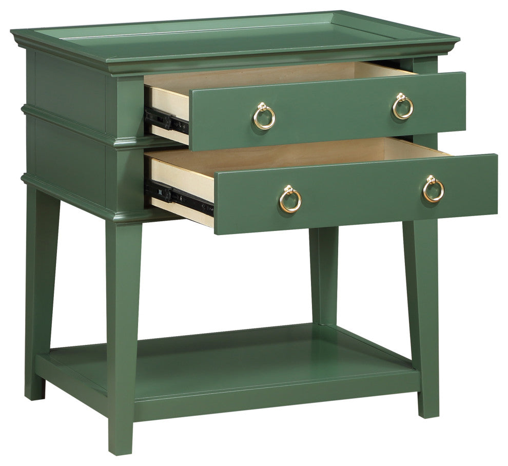 Clara Vintage Green 2-Drawer Tray Top Nightstand