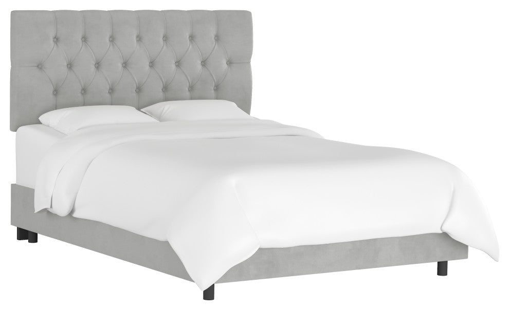 Chloe Diamond Tufted Bed, Velvet Steel Gray, Full