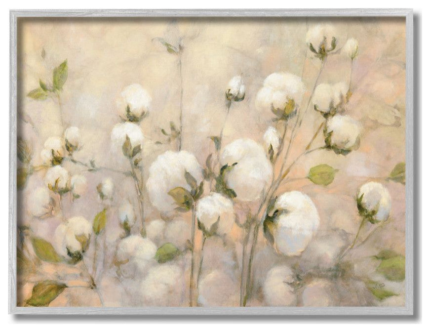 Abstract Cotton Field Floral Country Beige Green Painting,1pc, each 16 x 20