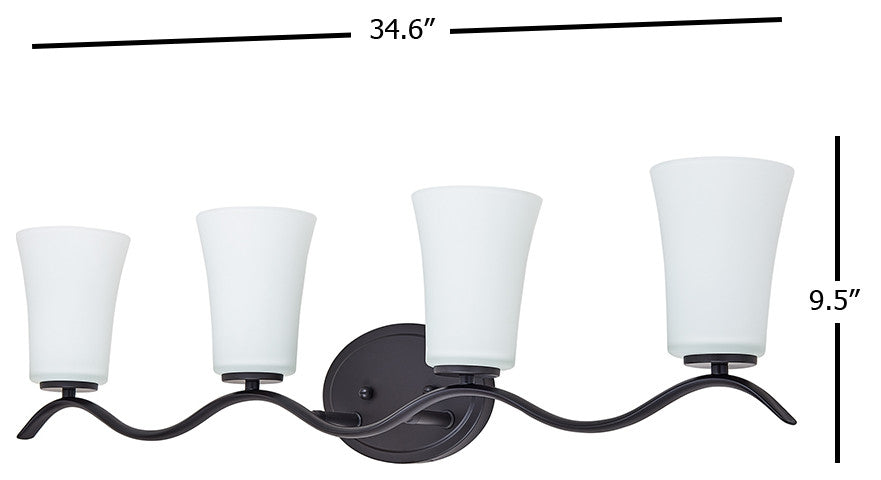 N2163-4-ORB 4 Light Vanity Lighting with White Glass in Oil Rubbed Bronze Finish