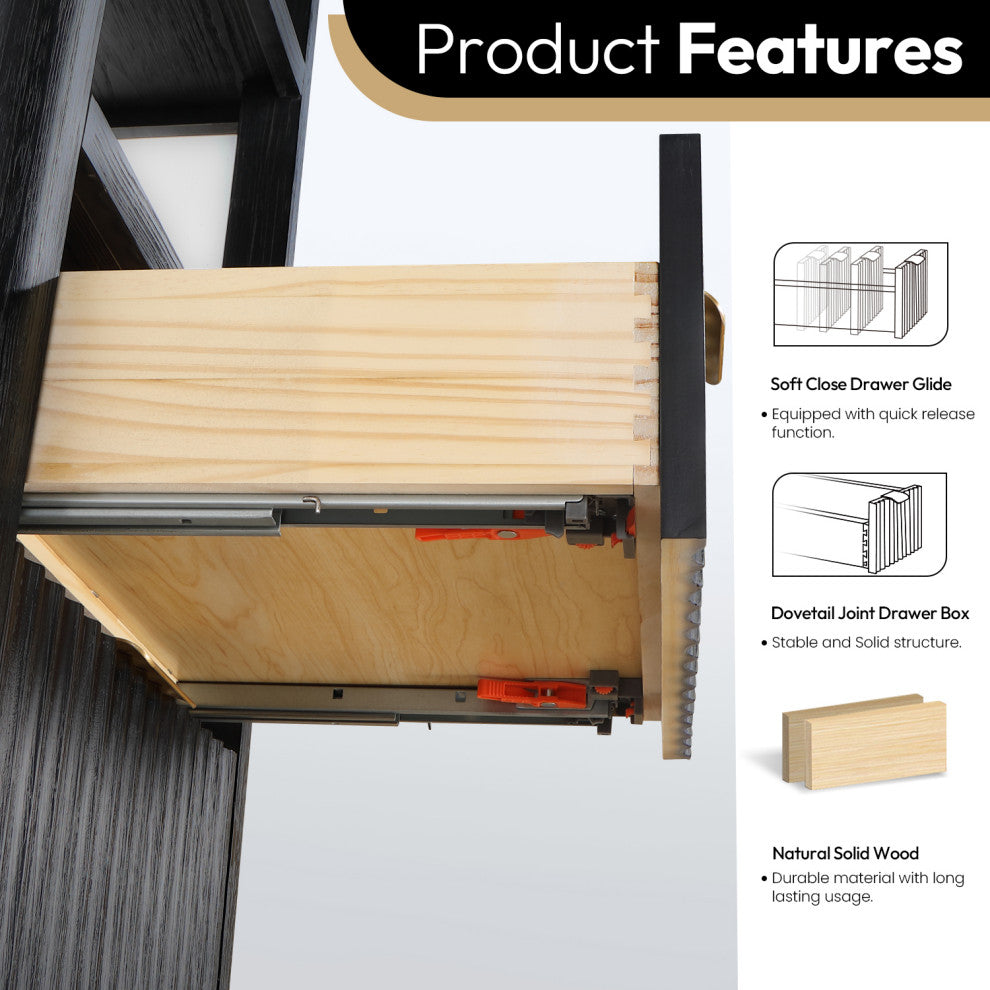 Cadiz Storage Cabinet for Bathroom, Kitchen and Living Room, Fir Wood Black, 22in.