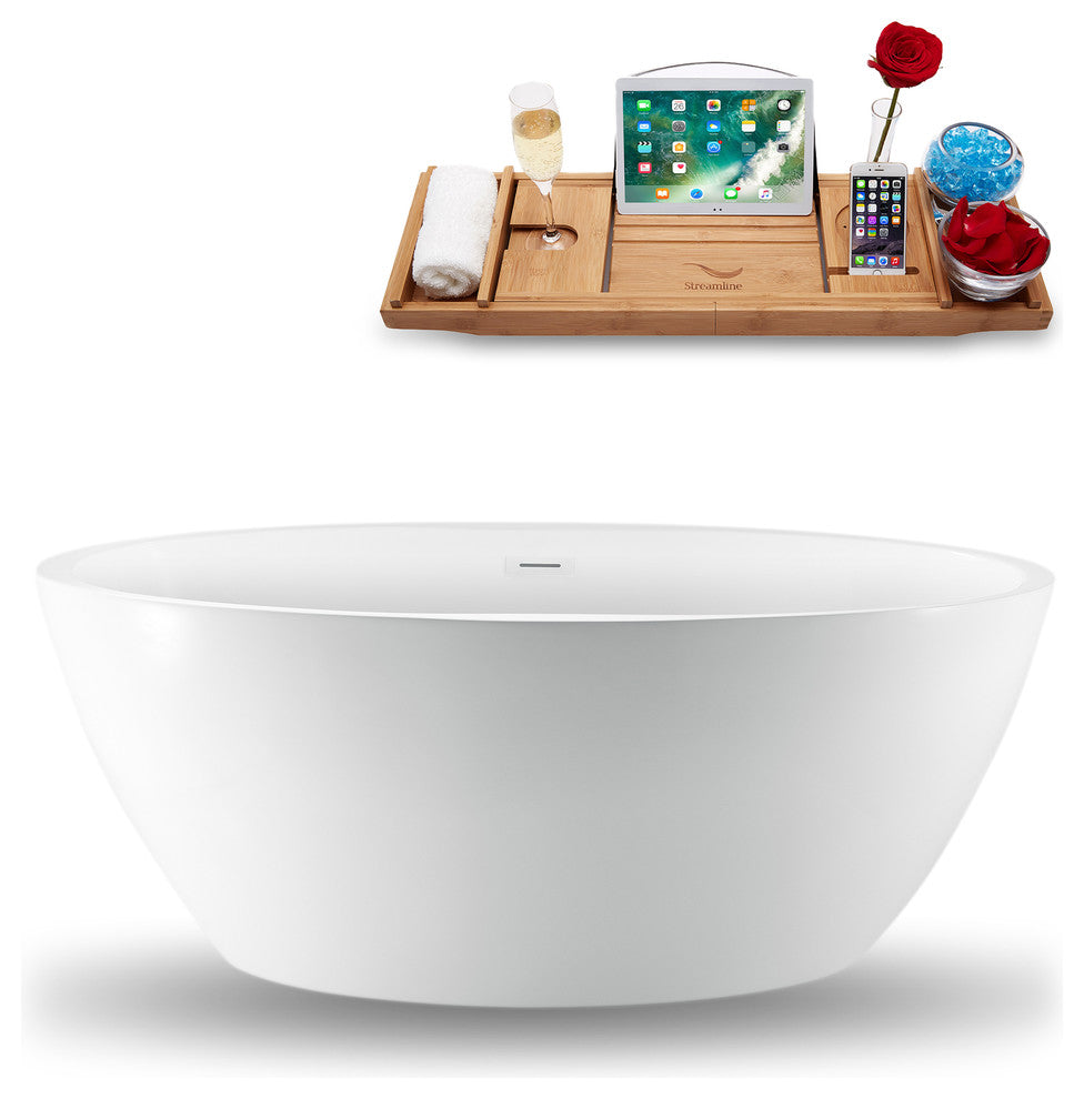 59" Streamline Freestanding Tub and Tray With Internal Drain