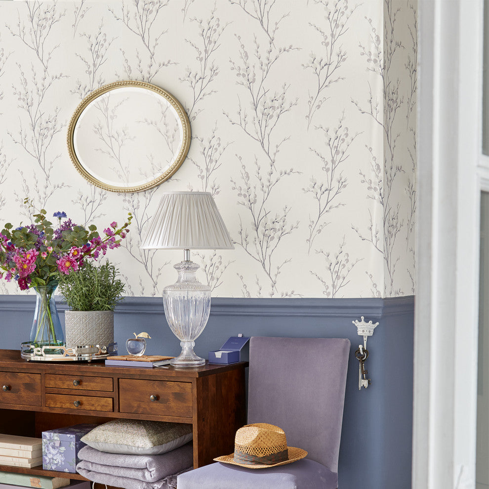 Laura Ashley Willow Wallpaper, Off White/Steel