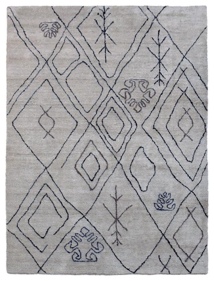 HAND KNOTTED LOOM SILK AREA RUGS-5'x8',Rectangle,Beige Brown,Contemporary
