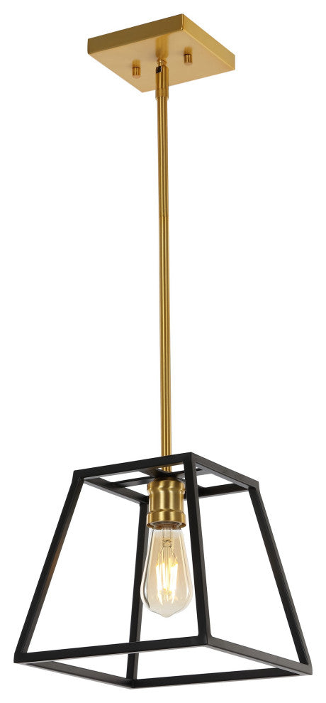 Girard 9.25" 1-Light Farmhouse Industrial Iron LED Pendant, Black/Brass Gold