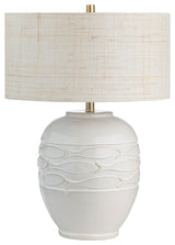 26.25"H Cream Ceramic Table Lamps With Oatmeal Drum Shade
