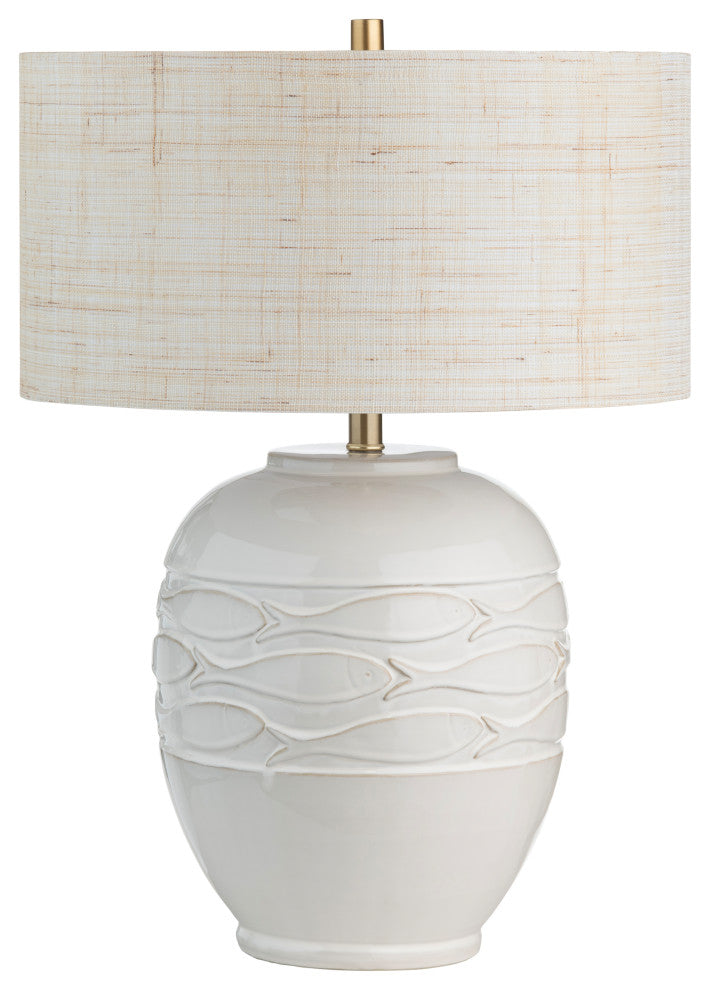 26.25"H Cream Ceramic Table Lamps With Oatmeal Drum Shade
