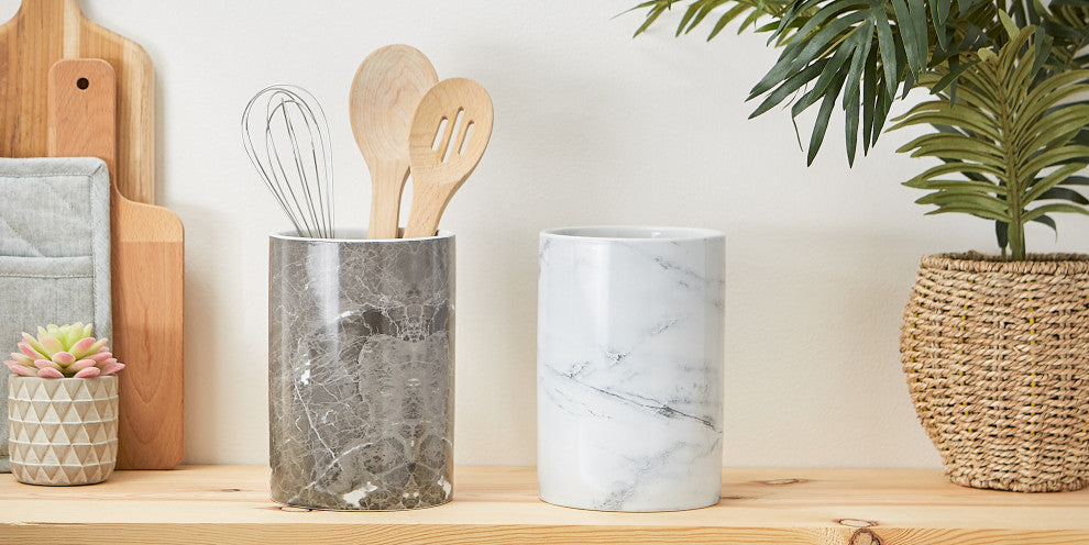 DII White Marble Ceramic Utensil Holder