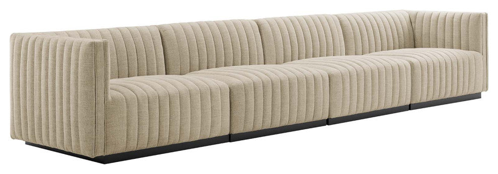 Conjure Channel Tufted Upholstered 4-Piece Sofa, Black Beige