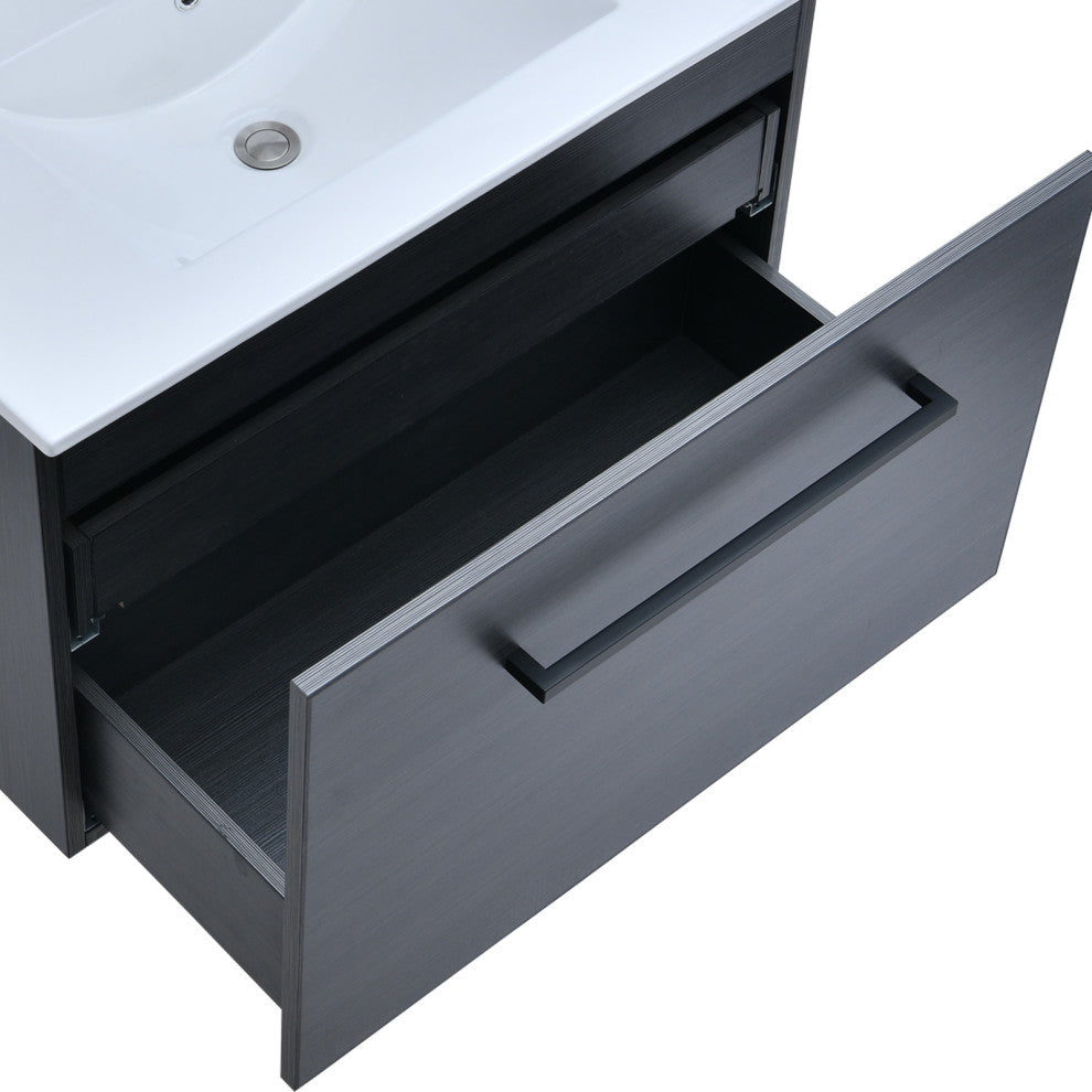 Bath Vanity in Black with White Ceramic Top With Ceramic Basin and Mirror