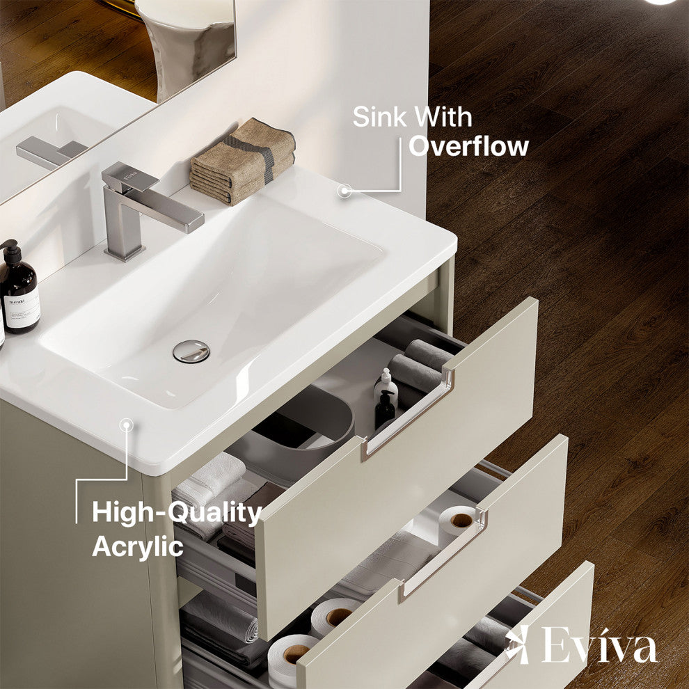 Marbella 32 in. Vanity in Fossil Gray and White Integrated Acrylic Countertop