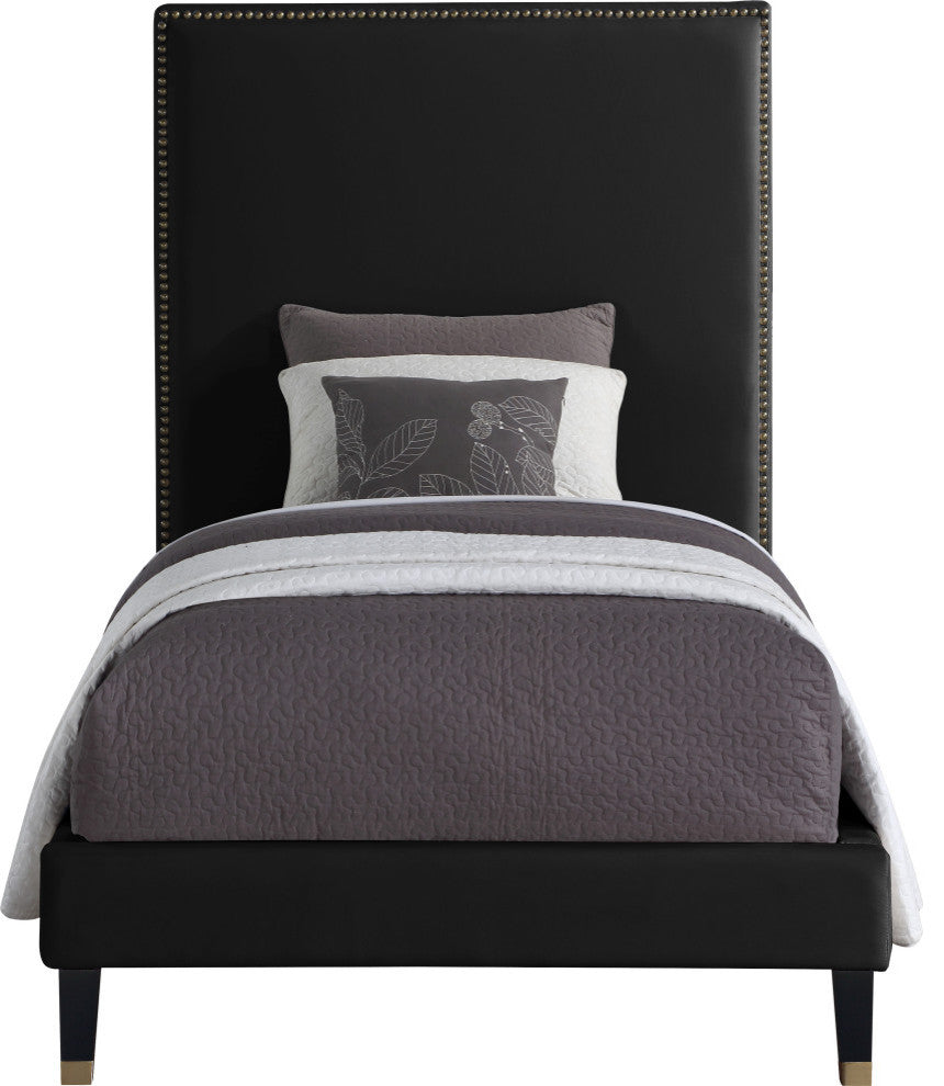 Harlie Velvet Upholstered Bed, Black, Twin