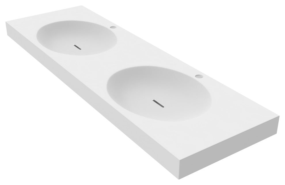 CastelloUSA Darleen Solid Surface Wall Mount Bathroom Sink, White, 60"