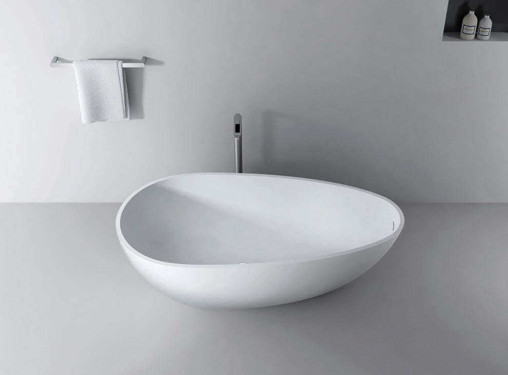 Vanity Art Solid Surface Resin Stone Freestanding Bathtub, Matte White, 59"x30"