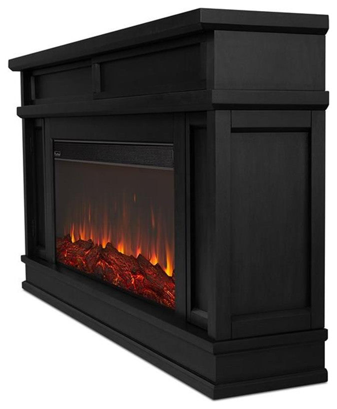 Bowery Hill 60.13" Solid Wood and Glass Electric Fireplace in Black