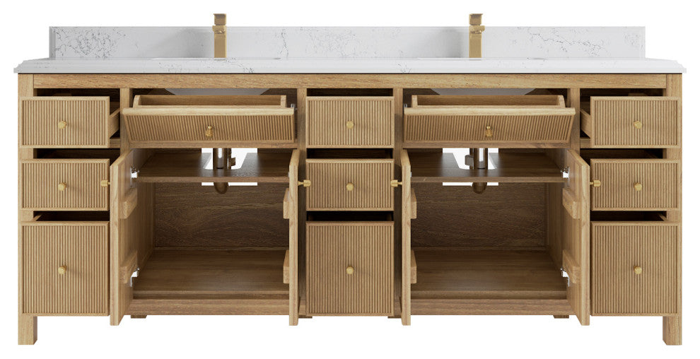 Sonoma 84 Double Sink Bath Vanity in Light Natural Teak with 1.5" Empira Quartz