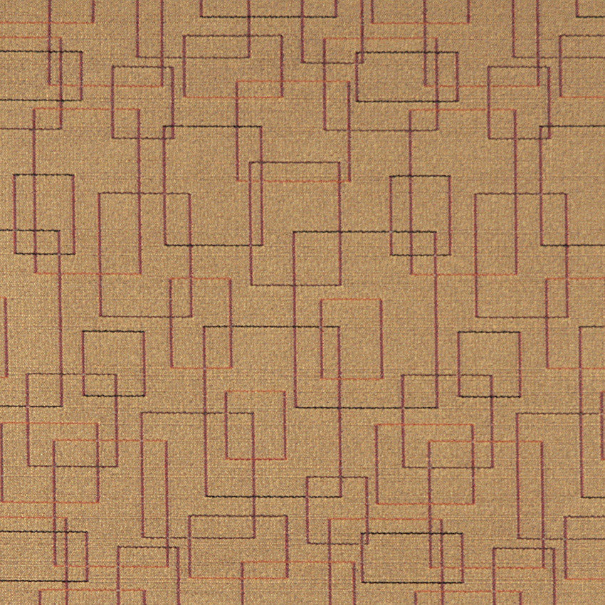 Beige Burgundy Orange Geometric Squares Durable Upholstery Fabric By The Yard